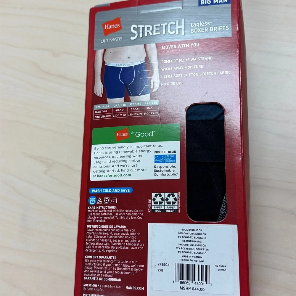 NWT 4PK Hanes Big Man Boxer Briefs 2XB